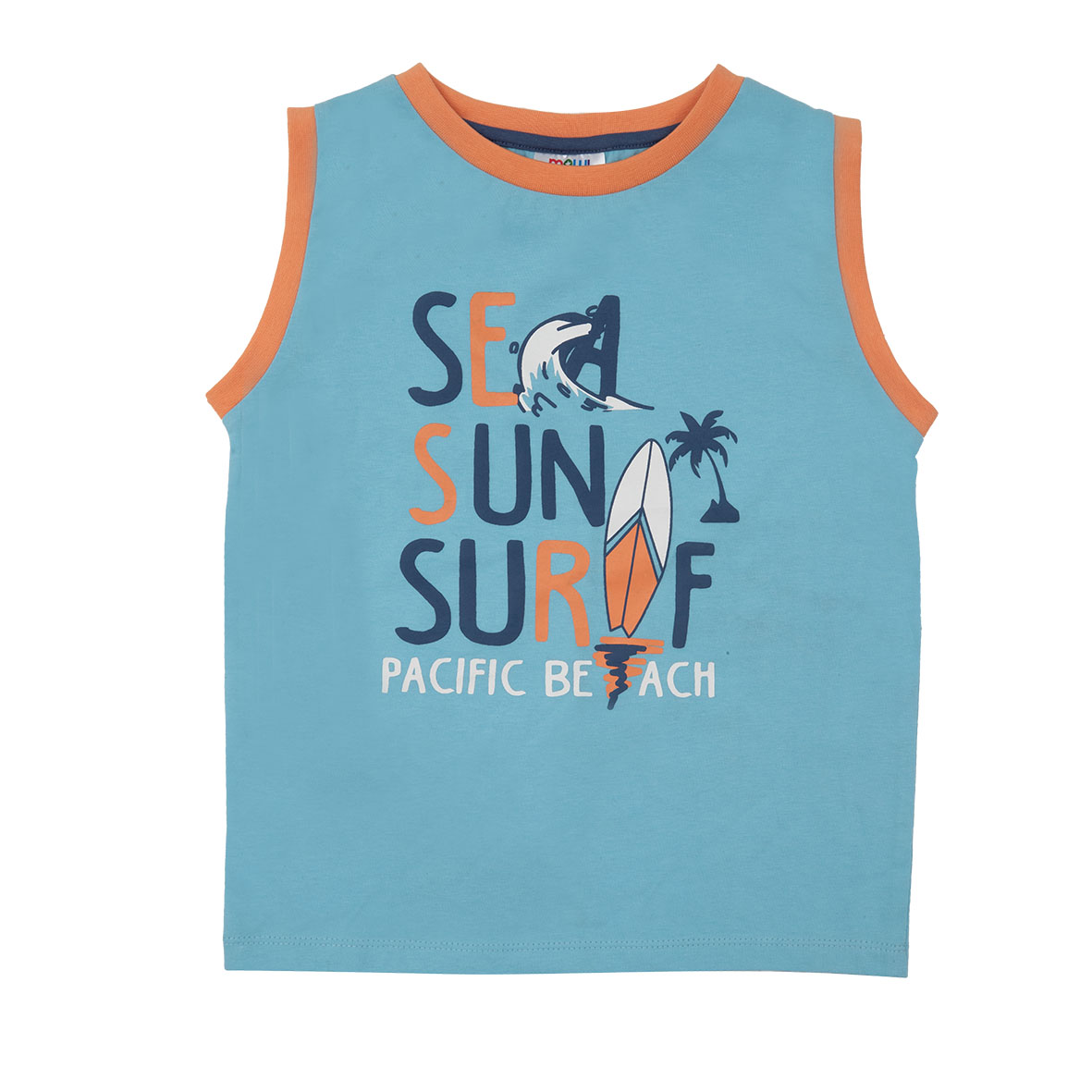 Canotta jersey bimbo azzurra stampa surf vestibilità morbida