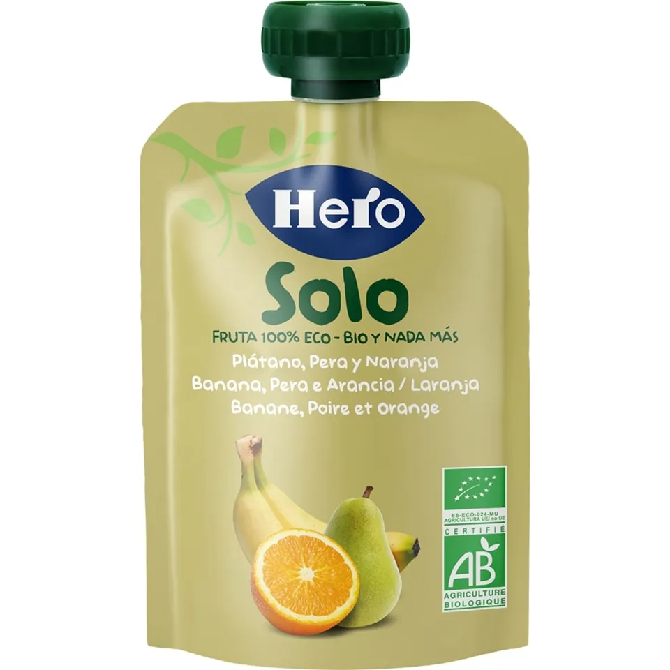 Hero Solo pouch banana pera arancia bio 100 g dai 4 mesi