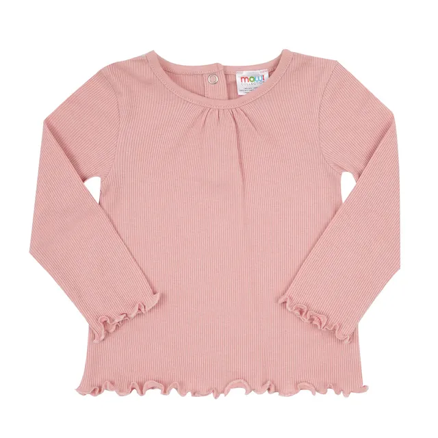 T-Shirt Bambina Manica Lunga Rosa Costina con Rouches
