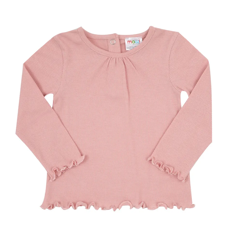 T-Shirt Bambina Manica Lunga Rosa Costina con Rouches