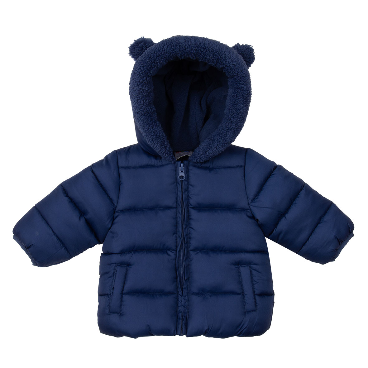 Mawi piumino imbottito bimba blu con cappuccio pelo