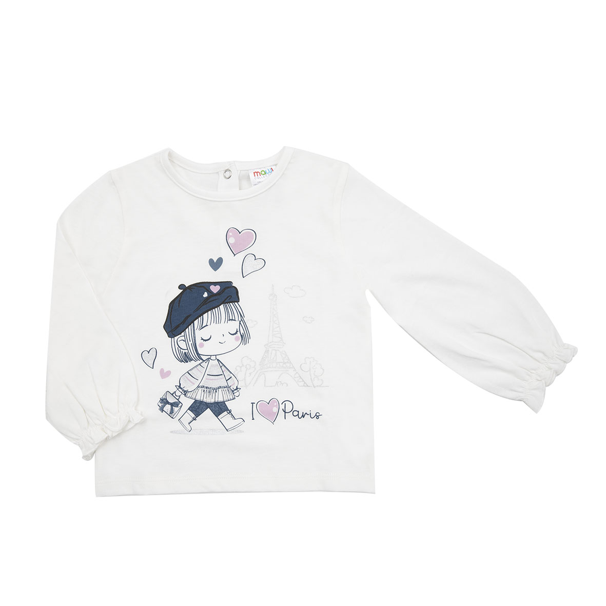 Maglia Jersey Manica Lunga Bimba Bianca Stampa Paris