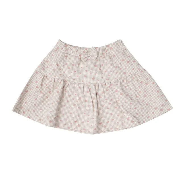 Gonna felpata bimba balze beige quadri cuoricini