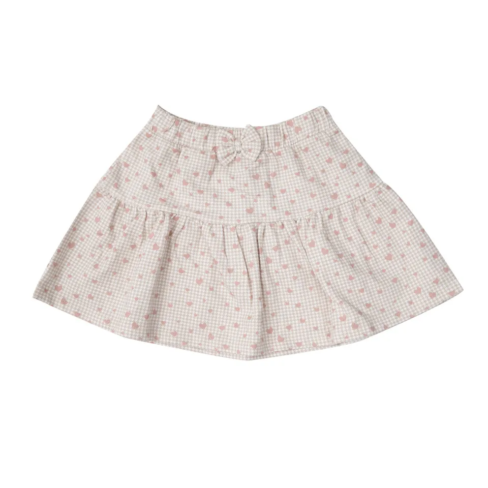 Gonna felpata bimba balze beige quadri cuoricini