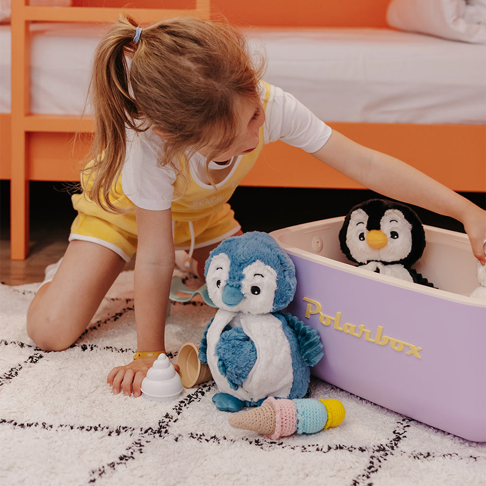 Les Déglingos Ptipotos Iglou peluche pinguino blu mamma bebè