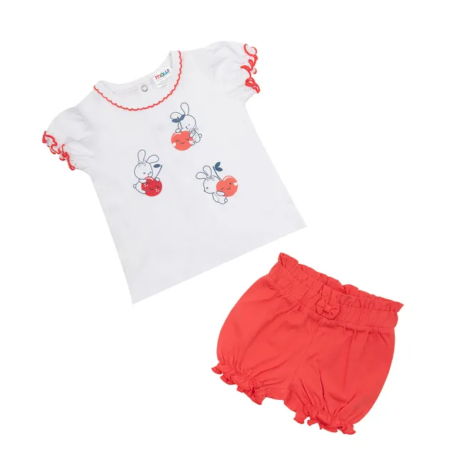 Toys Center Baby Set t-shirt+short bimba coniglietti corallo