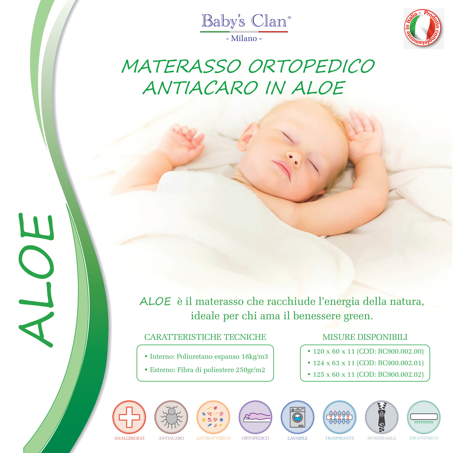 Baby's Clan Aloe materasso lettino in fibra di aloe