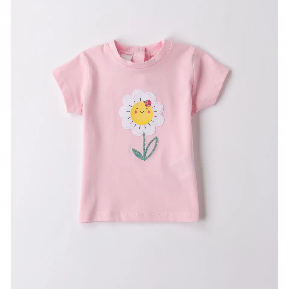 iDO T-Shirt Bimba Rosa Margherita in Cotone