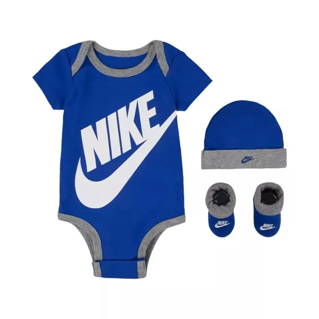 Nike pack 3 pezzi neonato body cappellino calzine grigio blu