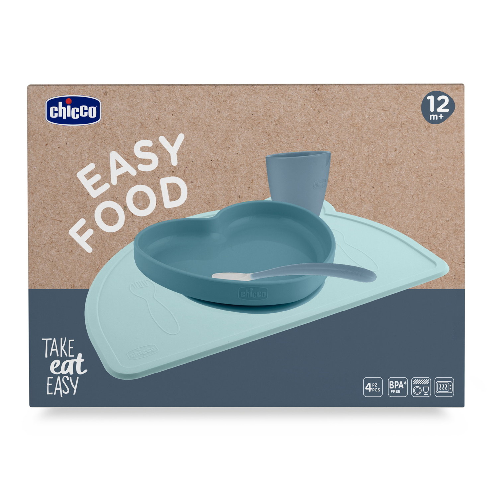 Chicco set pappa silicone azzurro 12m+ autonomia tavola