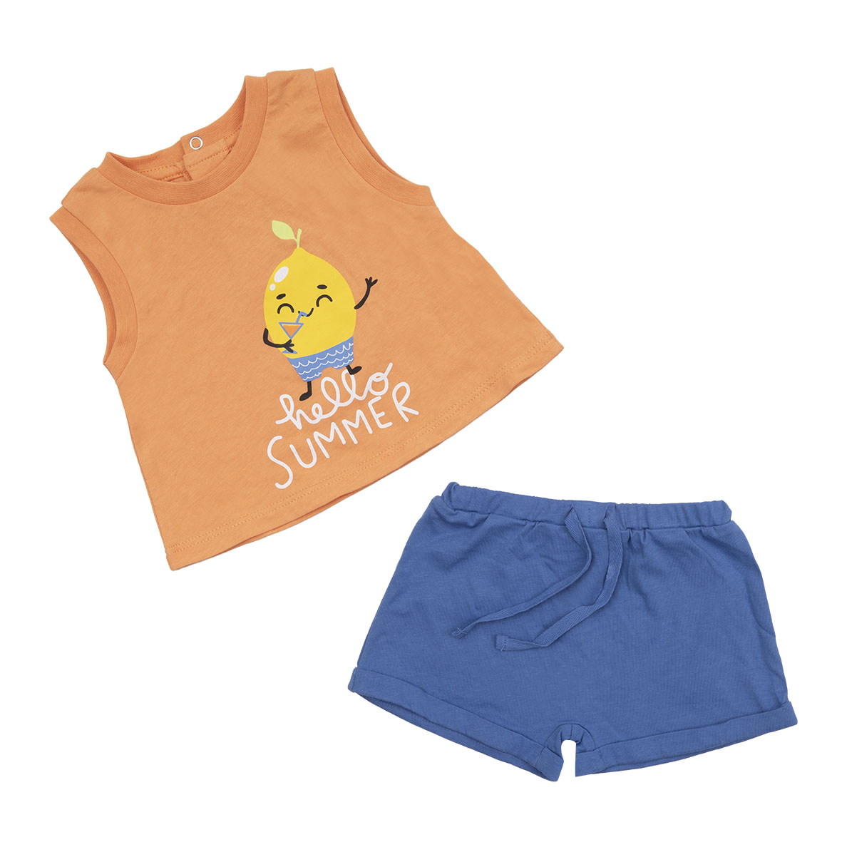 Set bimbo canotta shorts jersey arancio blu 2 pezzi