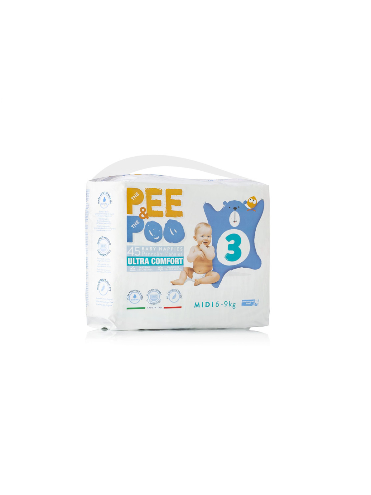 Pee & Poo Midi Taglia 3 pannolini 45 pz ipoallergenici