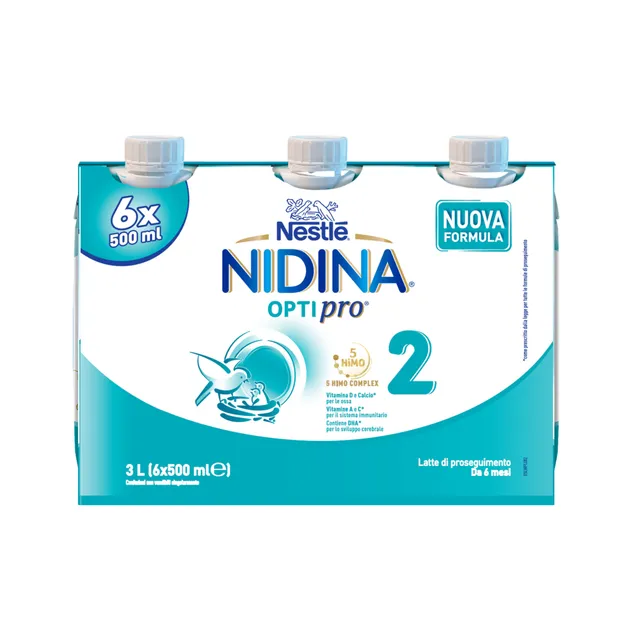 Nestlé Nidina Optipro 2 Latte Liquido 6x500ml 6 Mesi