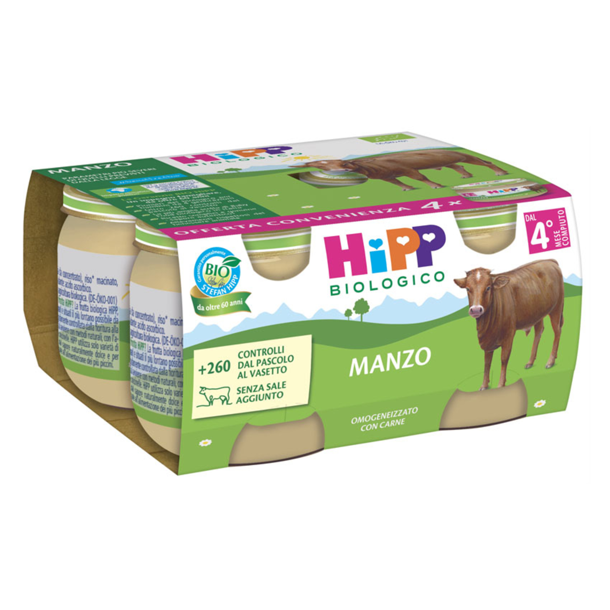 HiPP Biologico omogeneizzato manzo 4x80g senza sale