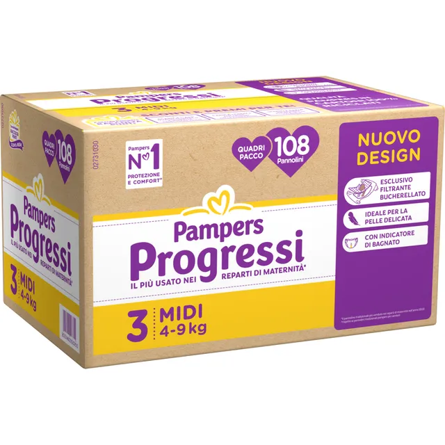 Pampers Progressi Quadri Pannolini Taglia 3 4-9 kg 108 pz