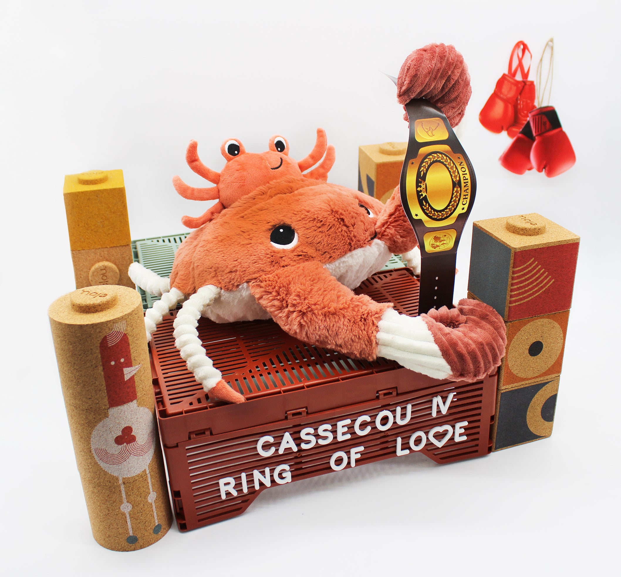 Les Deglingos Ptipotos Cassecou peluche granchio terracotta mamma