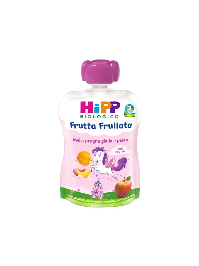 HiPP Unicorno purea frutta mela pesca prugna 90 gr bio