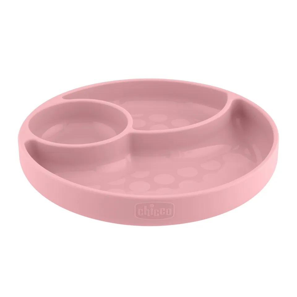 Chicco Piatto Porzionato Silicone Rosa 12M+ con Ventosa