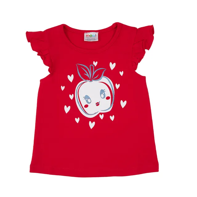 T-shirt giromanica bimba rossa con frill jersey mela