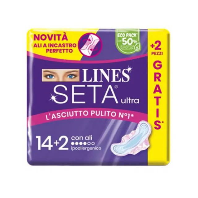 Lines Seta Ultra assorbenti con ali 16 pezzi asciutto pulito
