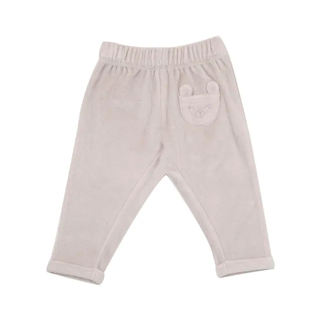 Pantalone ciniglia bimba beige con taschina orsetto