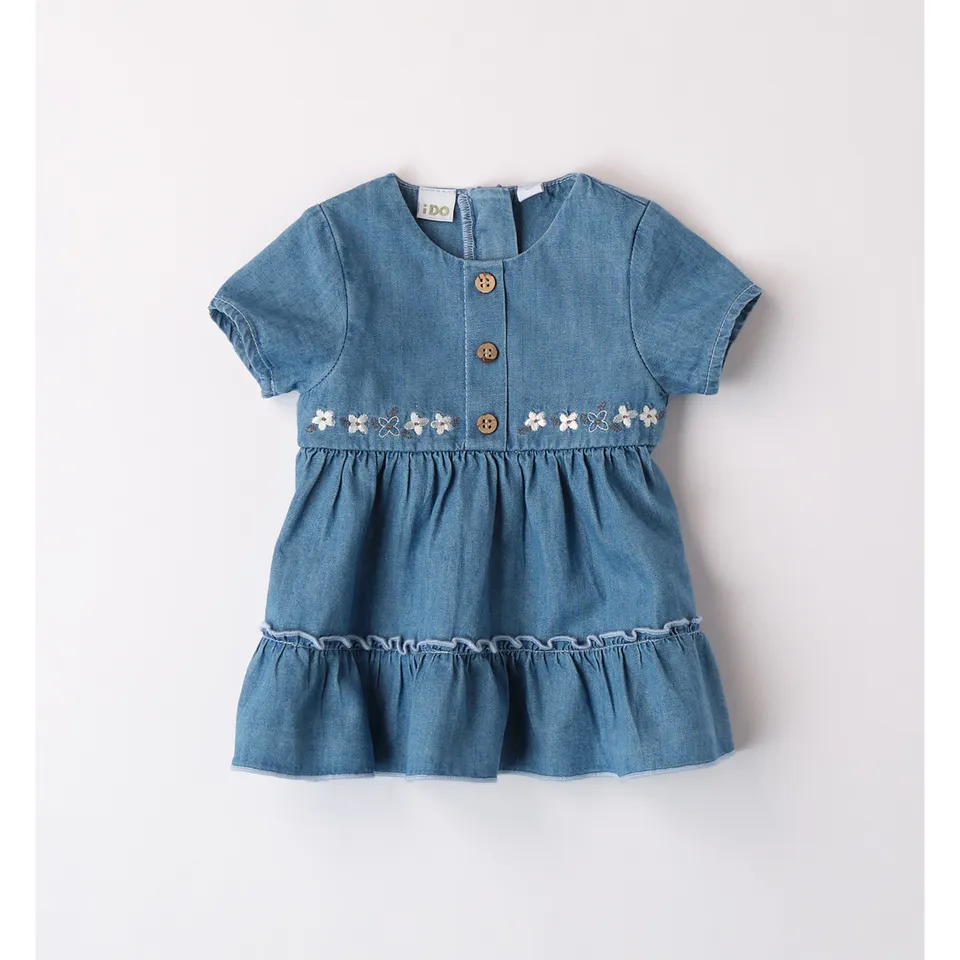 iDO chambray abito bimba cotone ricamo fiori
