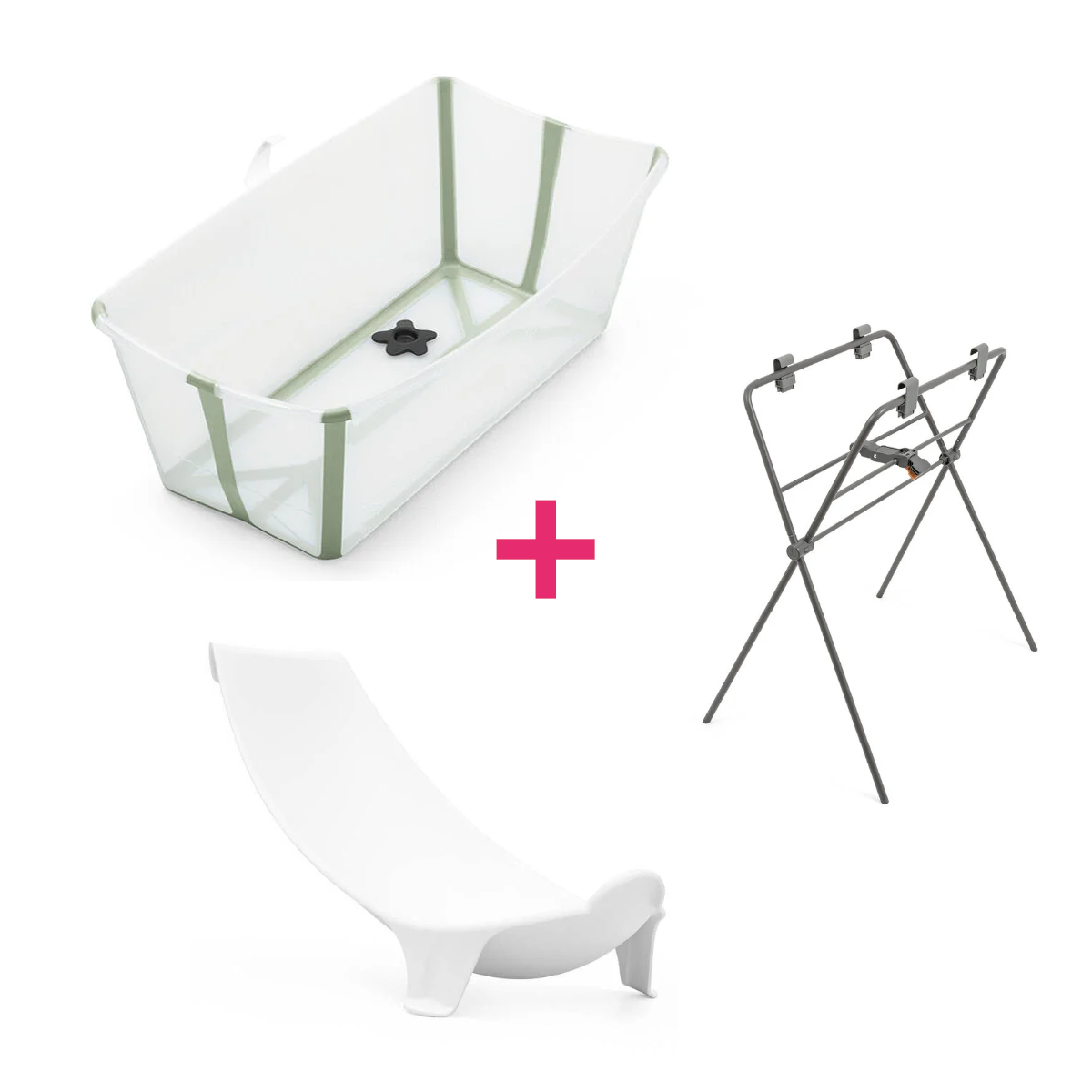 Stokke Flexi Bath vaschetta bagnetto Transparent Green set stand