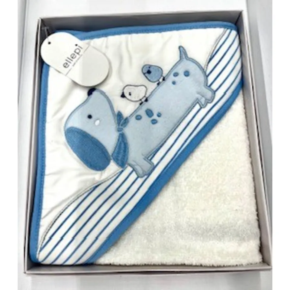 Ellepi accappatoio neonato cane blu e bianco in cotone