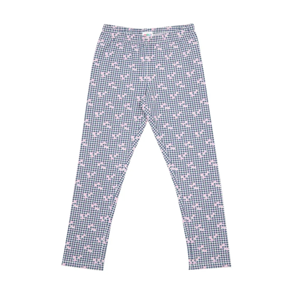 Legging bimba quadretti bianchi neri con fiocchetti