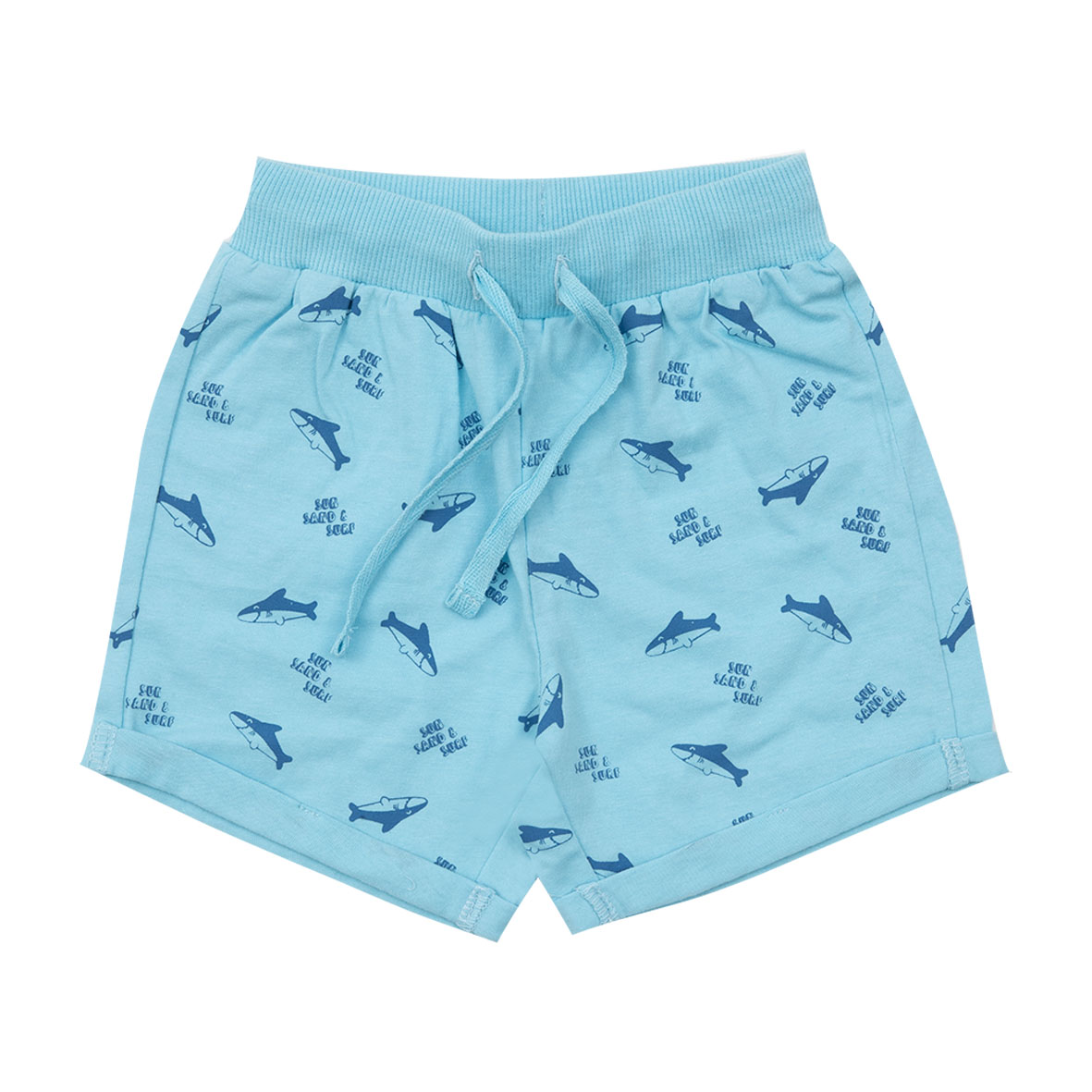 Short jersey bimbo azzurro stampa squali con elastico