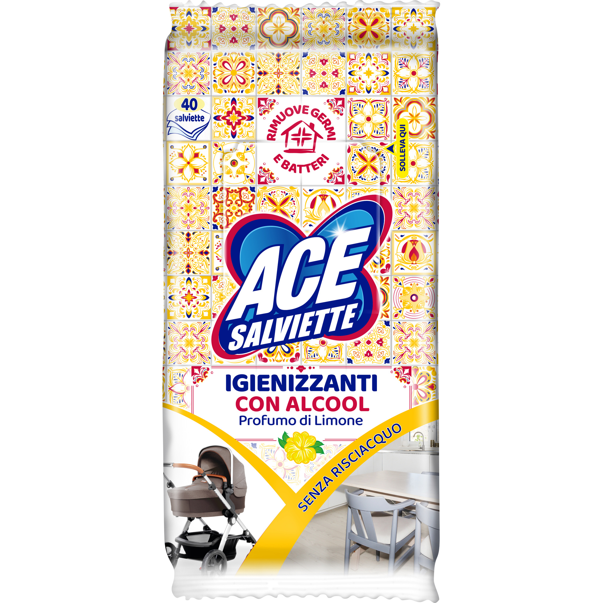 Ace salviette igienizzanti limone 40 pezzi sgrassanti
