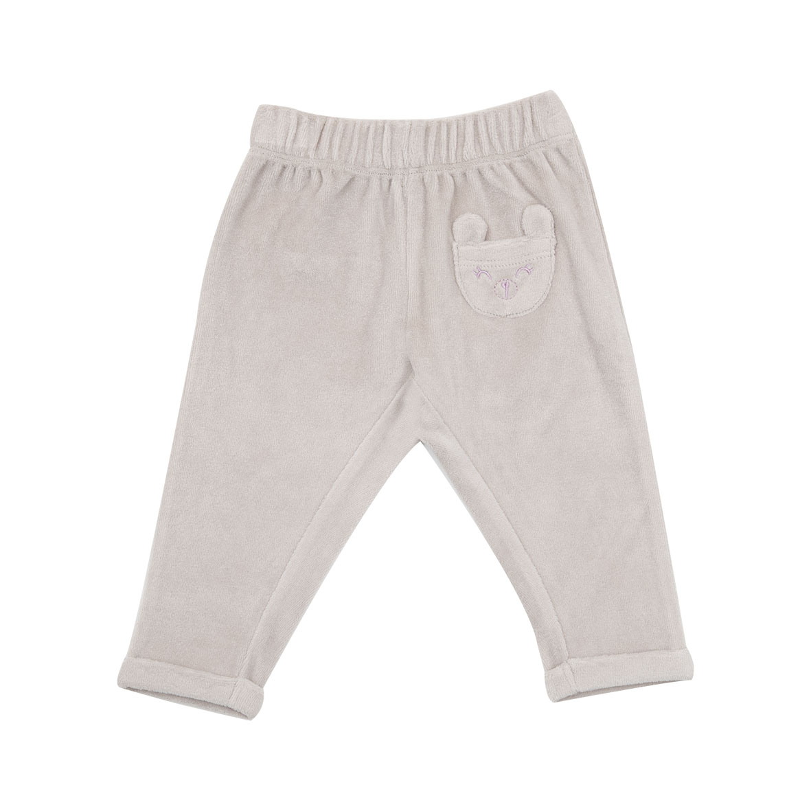 Pantalone ciniglia bimba beige con taschina orsetto
