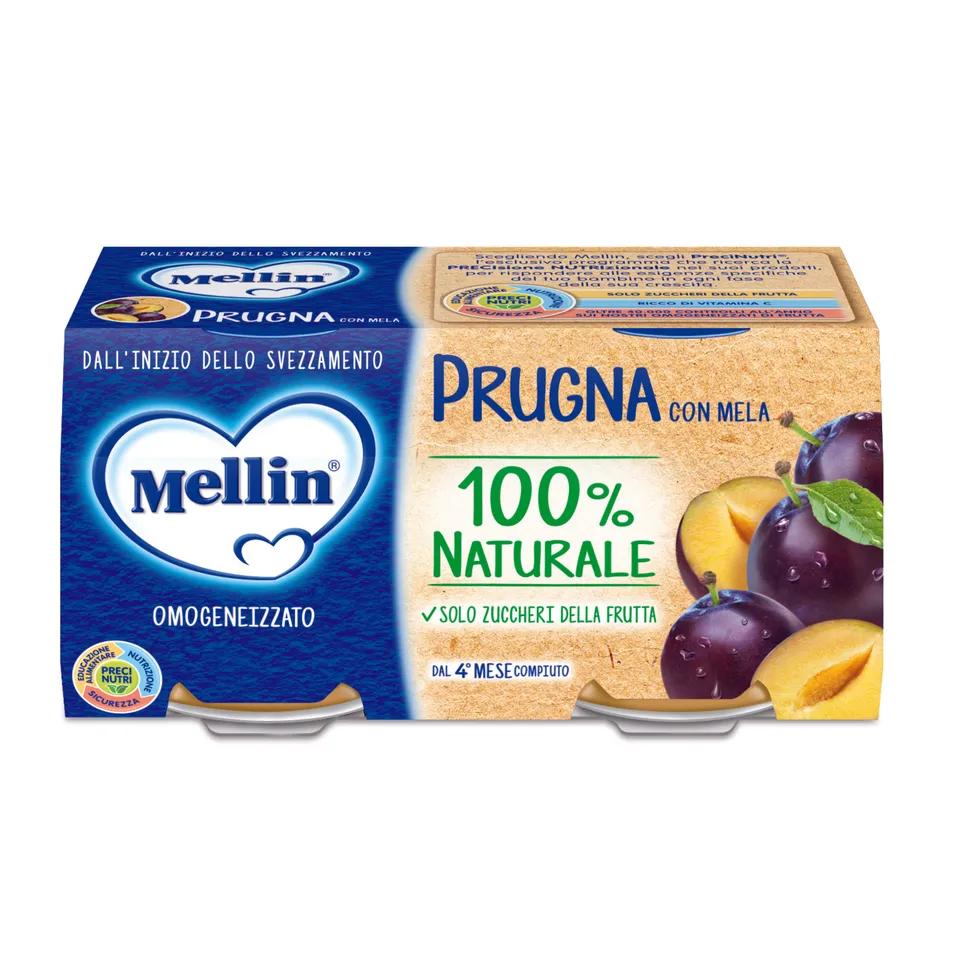 Mellin Omogeneizzato Prugna Mela 2x100 g dal 4° Mese