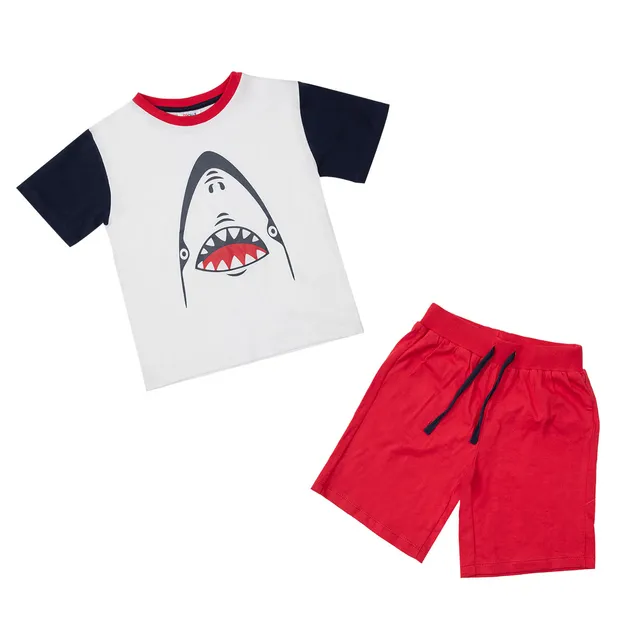 Shark set maglietta + pantaloncino bianco rosso bimbo