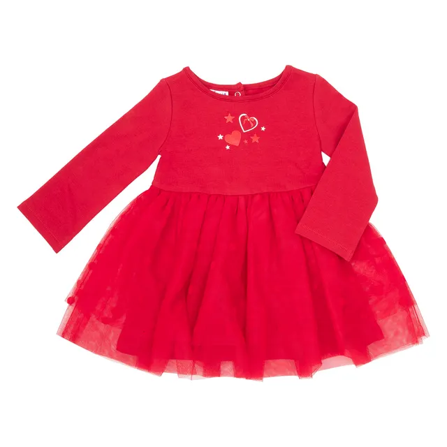 Toys Center Baby felpato vestito bimba rosso cuoricini manica lunga