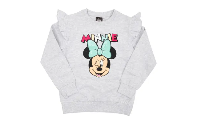 Minnie Maglia Felpata Bimba Grigia Maniche Lunghe