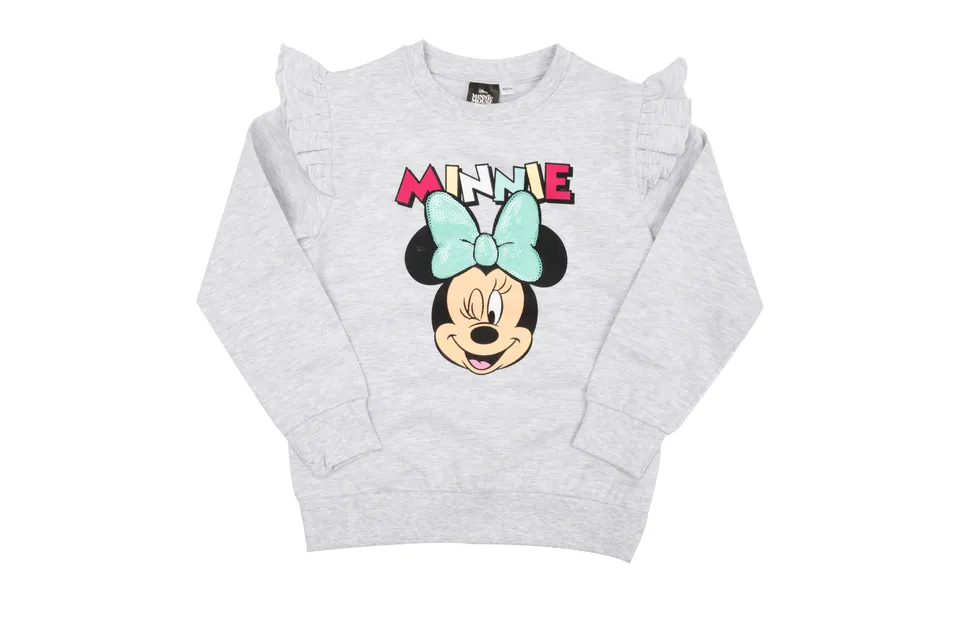 Minnie Maglia Felpata Bimba Grigia Maniche Lunghe