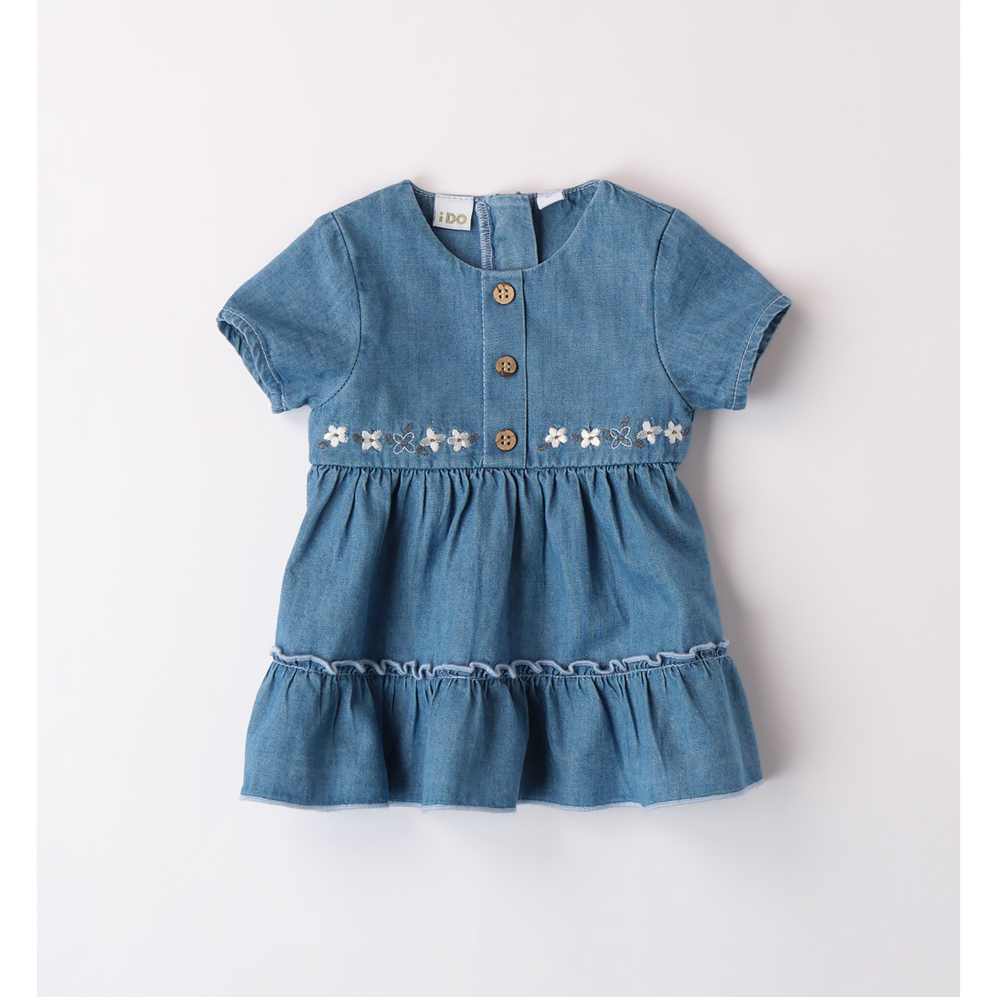 iDO chambray abito bimba cotone ricamo fiori