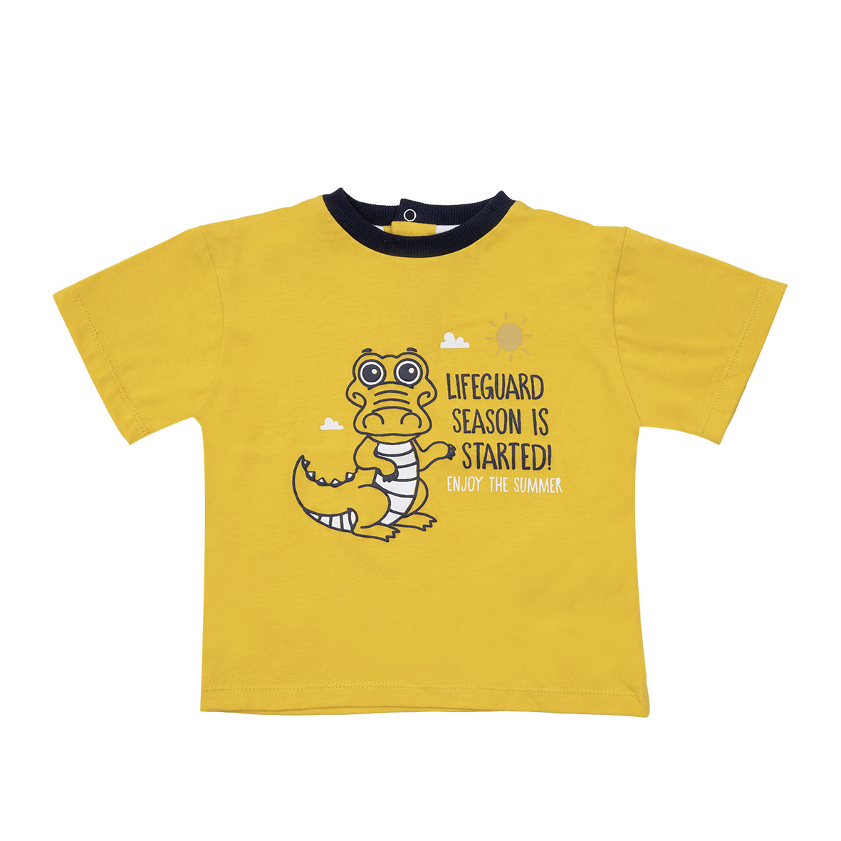 T-shirt bimbo jersey gialla coccodrillo con bottoni dietro