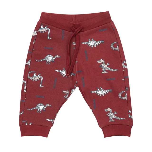 Mawi pantalone felpa bordeaux fantasia dinosauri