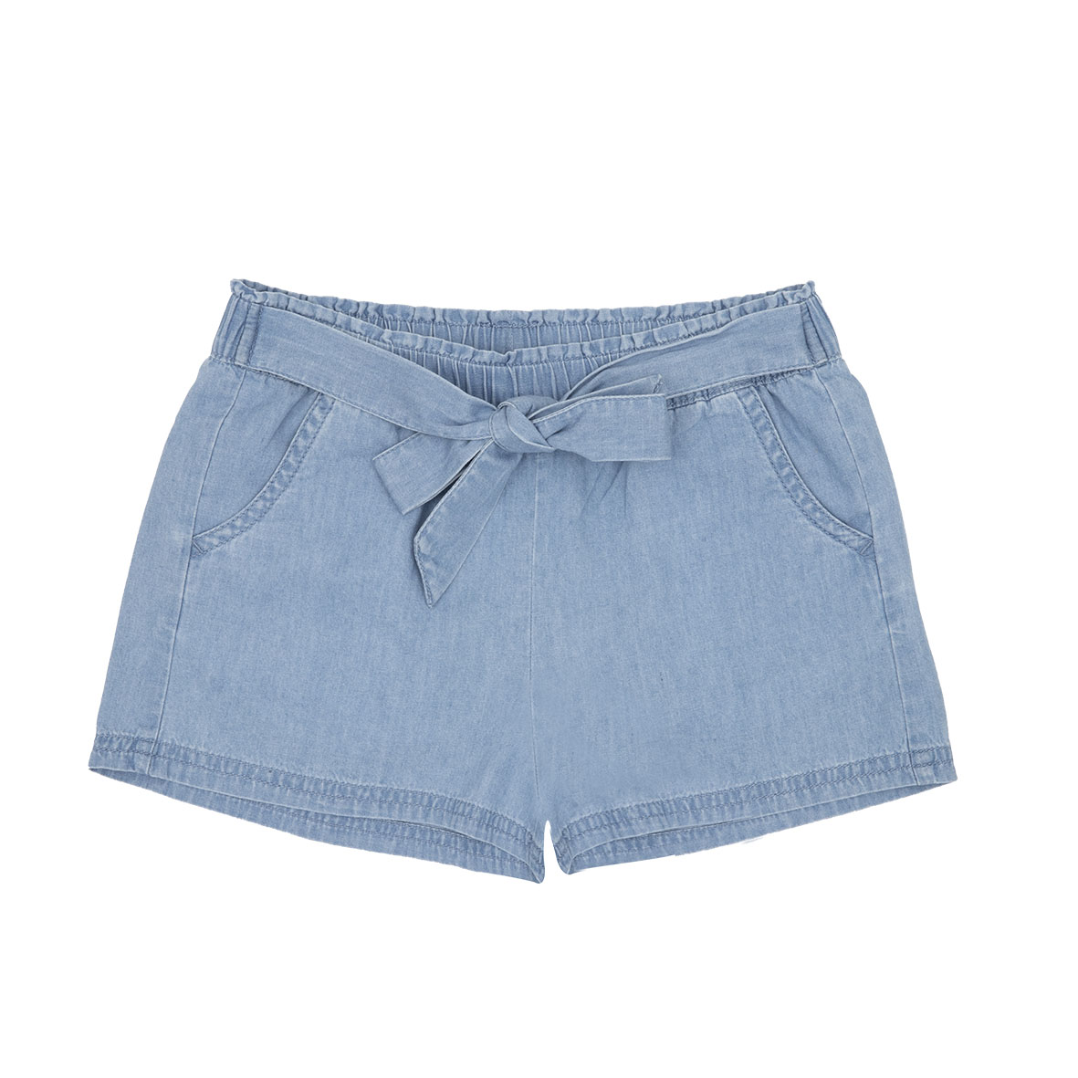 Shorts bambina denim chiaro chambray con tasche