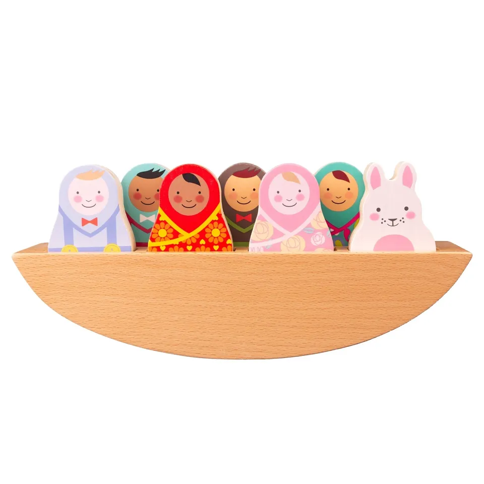 Rosa & Bo Little Friends Rock-a-Boat Woodlies barchetta legno con amici
