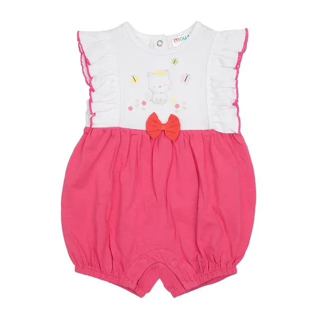 Pagliaccetto jersey bimba bianco corallo gattino smanicato