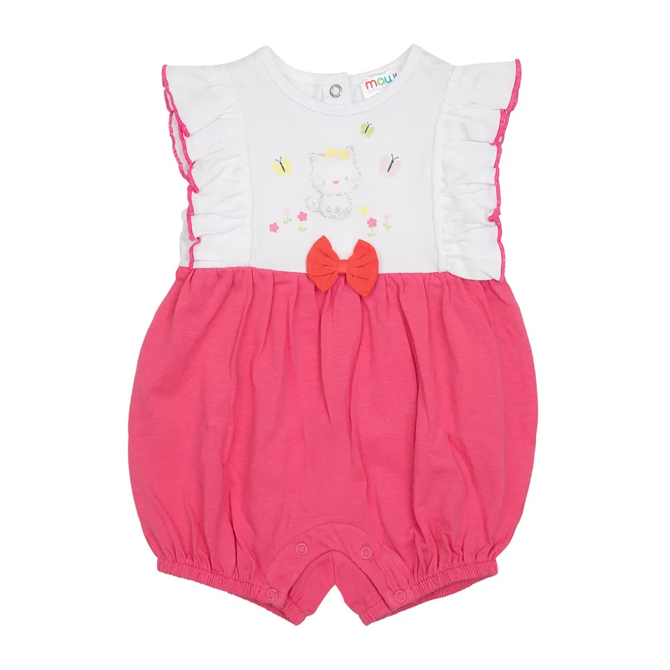 Pagliaccetto jersey bimba bianco corallo gattino smanicato