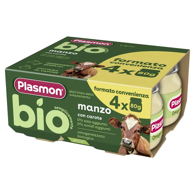 Plasmon omogeneizzato manzo e carote bio 4x80g