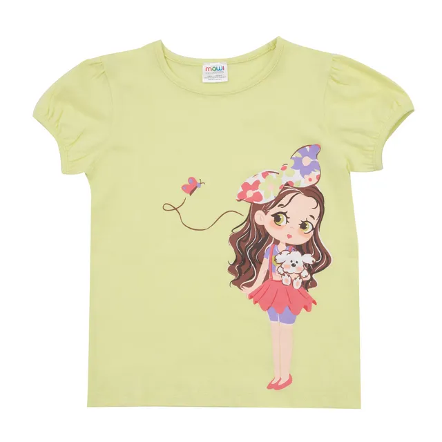 T-Shirt Jersey Bimba Verde Stampa girocollo bottoni