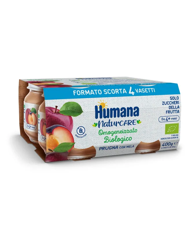 Humana Biologico prugna e mela omogeneizzato 4x100 g bio