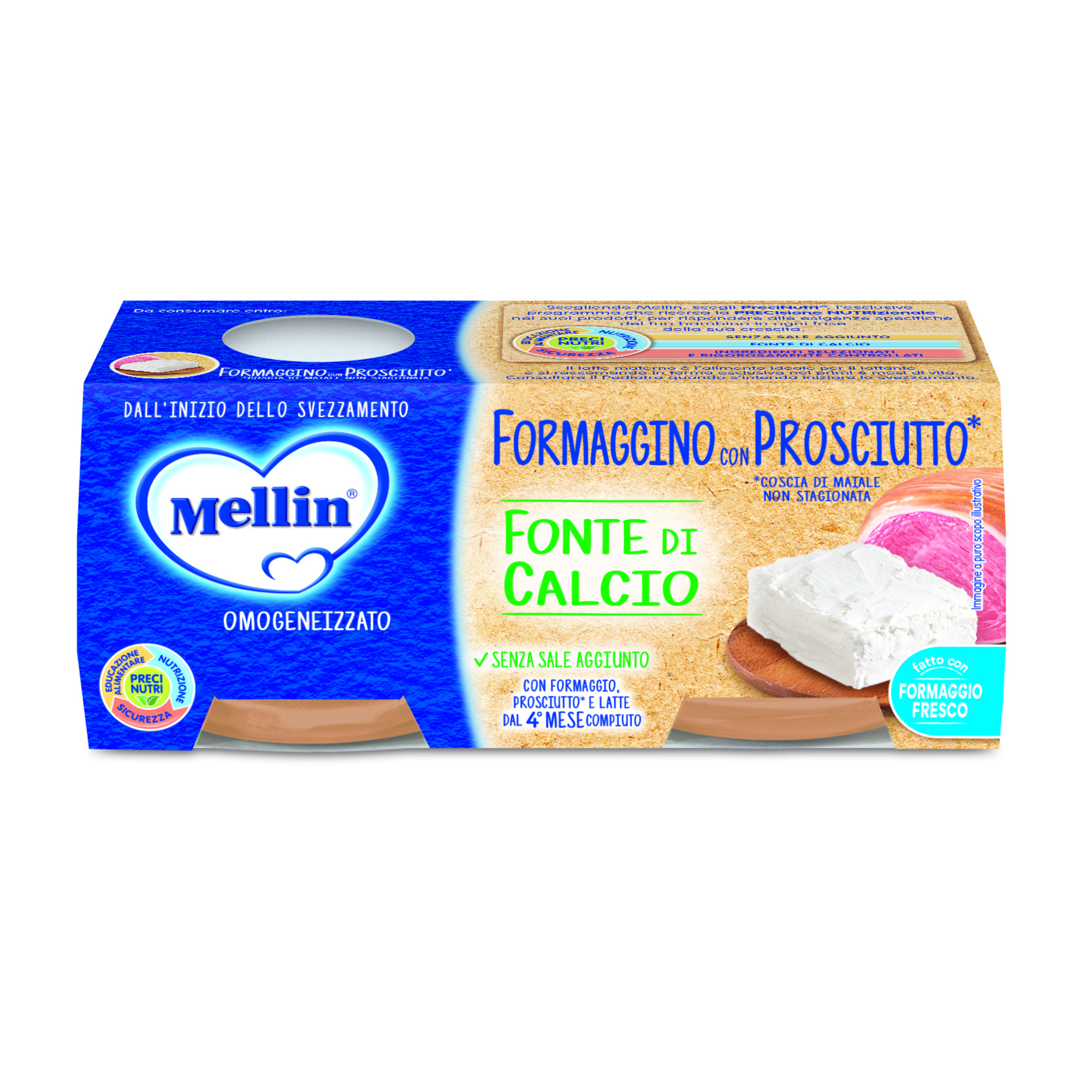 Mellin Formaggino Prosciutto omogeneizzato 2x80 g 4 mesi