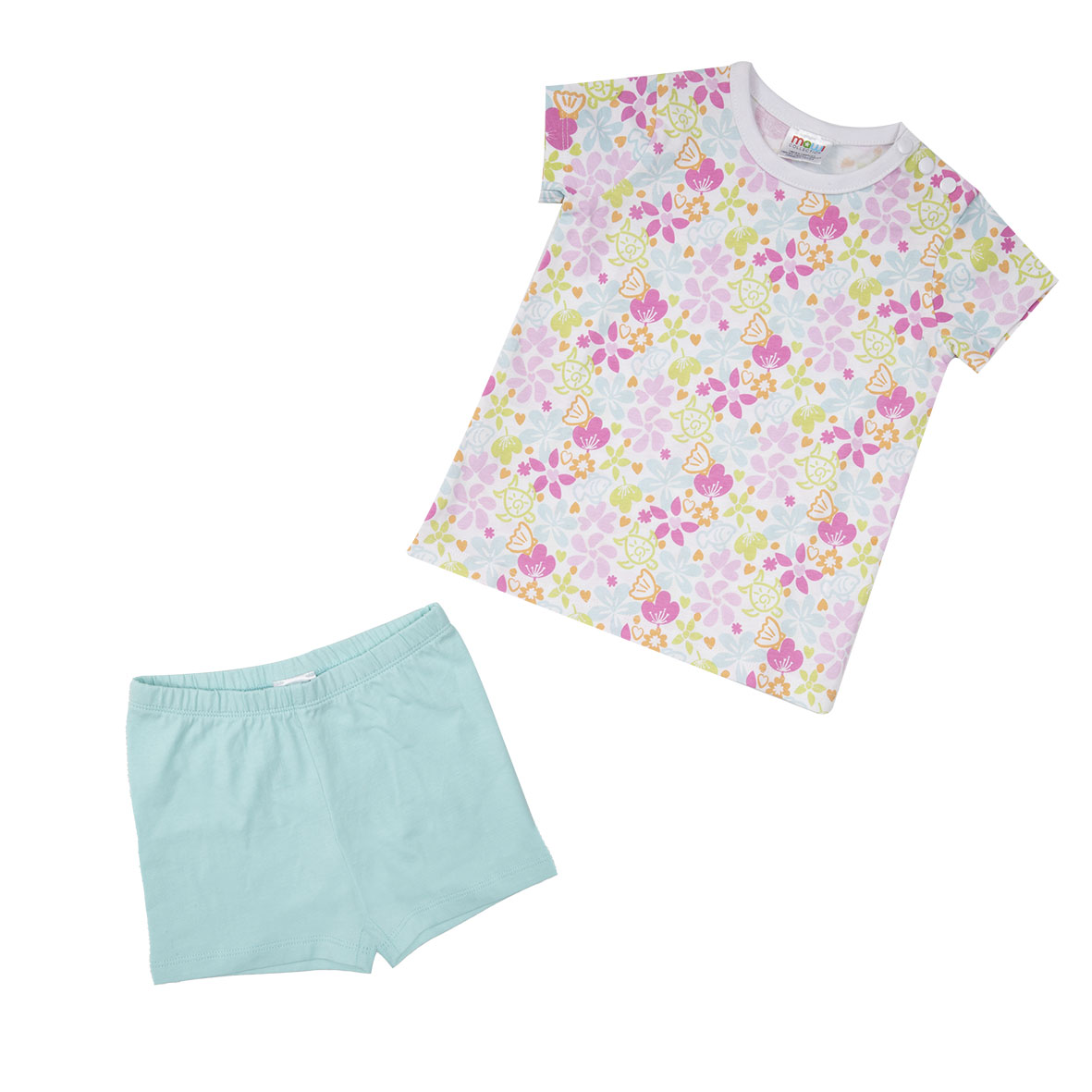 Pigiama Bimba Maglietta e Pantaloncino Floreale Turchese