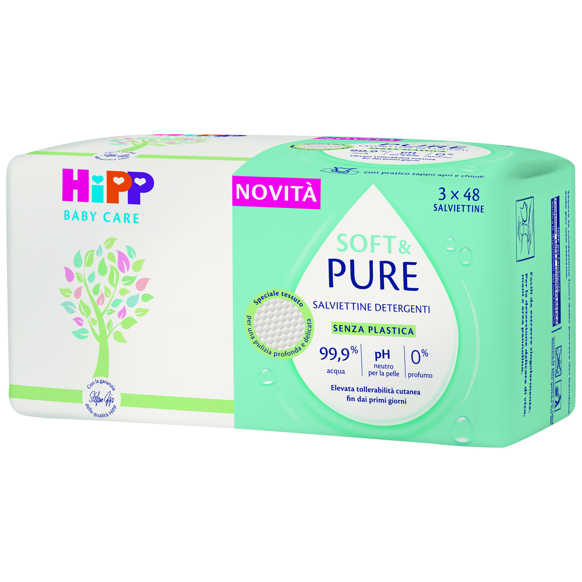 HiPP Soft&Pure salviettine 3x48 senza profumo 99,9% acqua